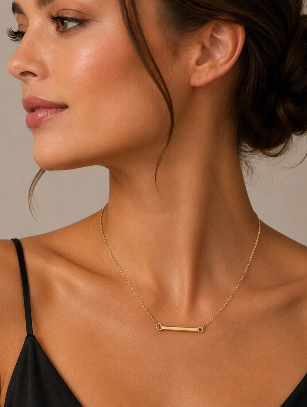 5/$25 Goldtone Minimalist Bar Pendant Chain Necklace